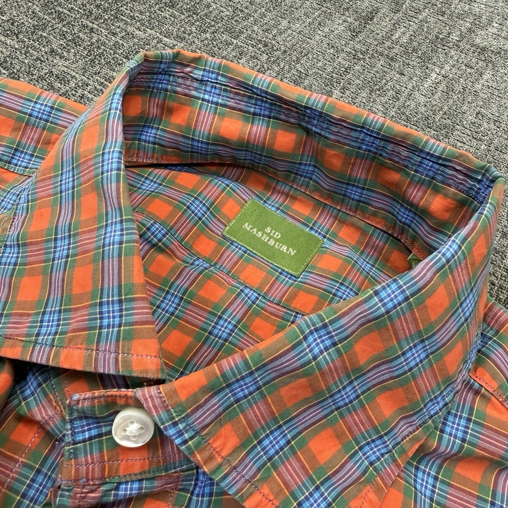 Sid Mashburn Shirt Mens Medium Orange Button Up Plaid Flannel Chest Pocket
